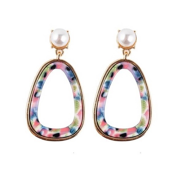Multi-Color Pearl Fashion Geometric Earrings - Picture 2 of 8